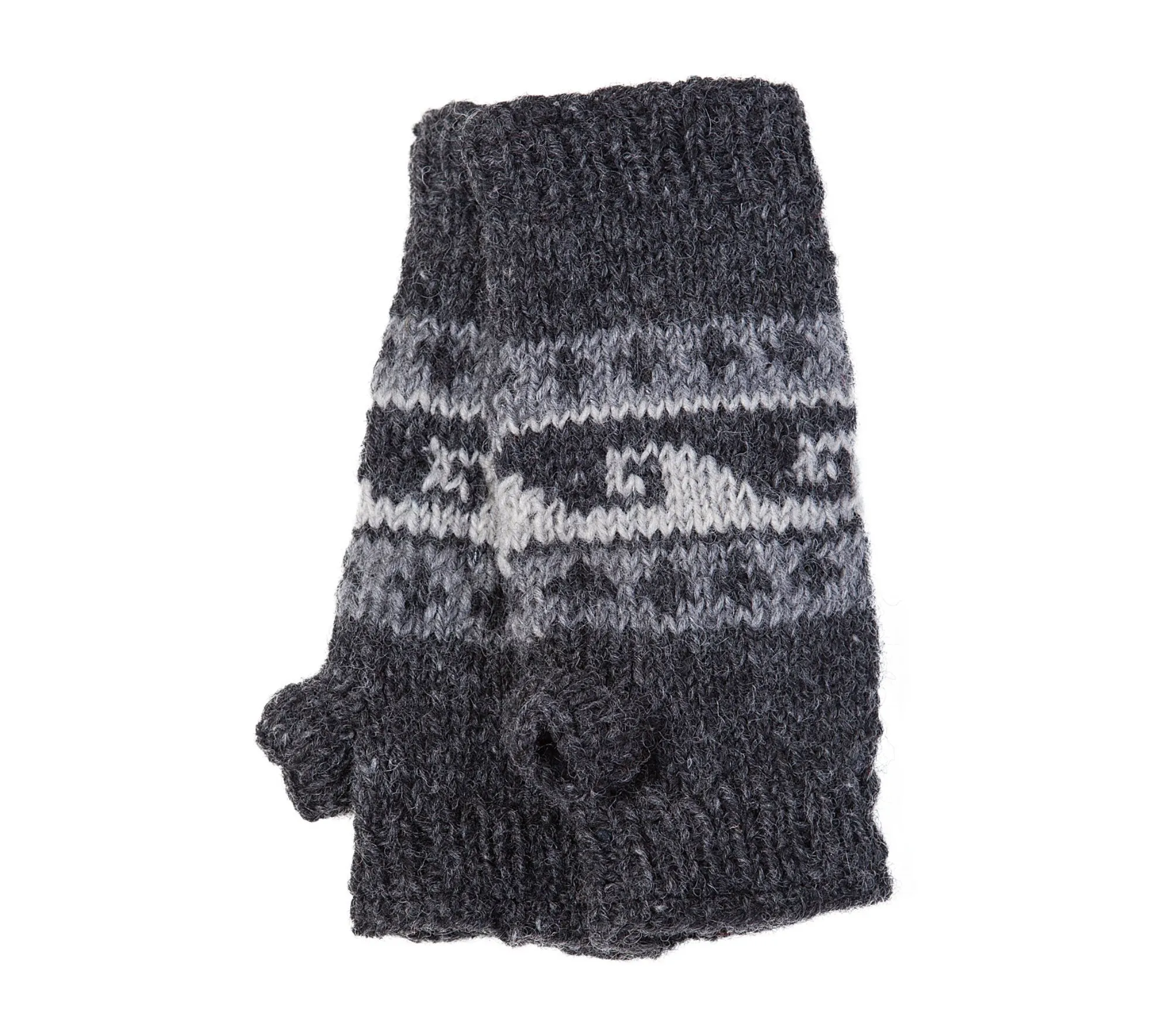 Funky Wool Hand Warmers, Charcoal knit Texting Gloves, Fleece Lining, Wave Pattern