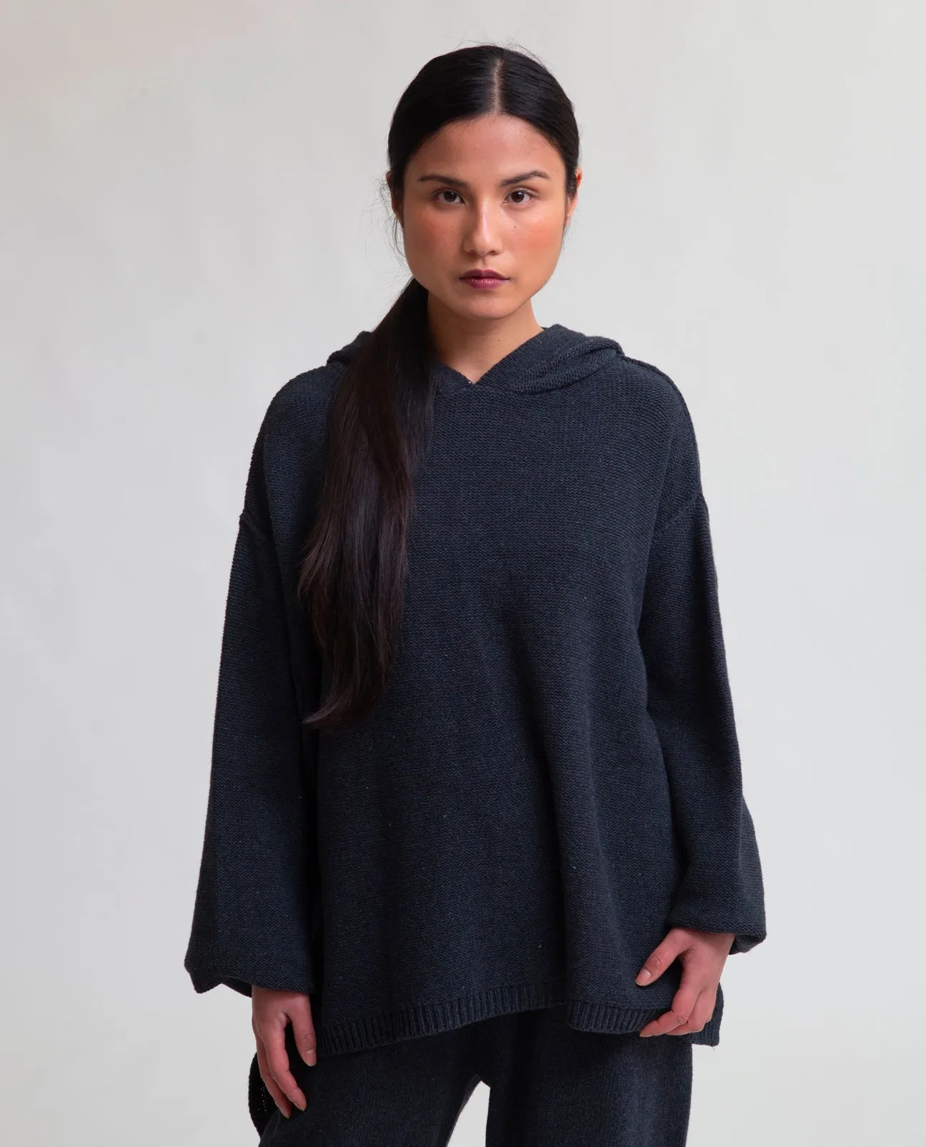 Geraldine Recycled Cotton and Wool Hoodie in Black