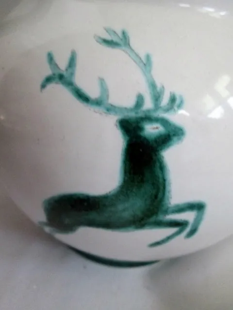 GMUNDNER KERAMIK Handpainted pitcher BUCK DEER Pottery Ceramic Austria WHITE GREEN