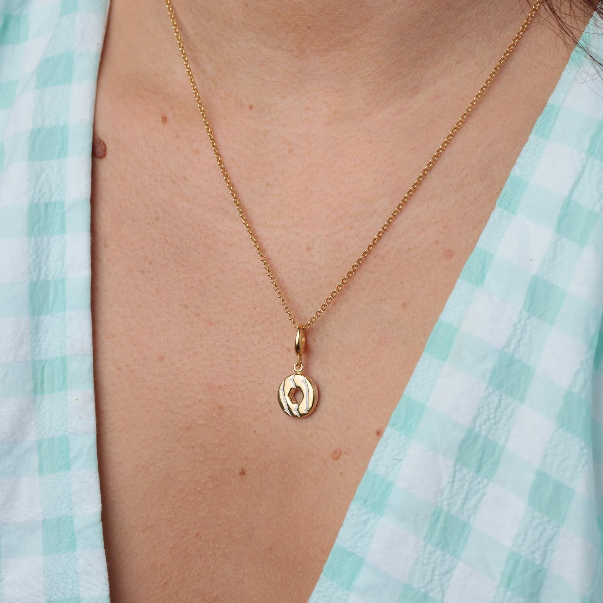 Gold Plated Party Ring Necklace with White Enamel