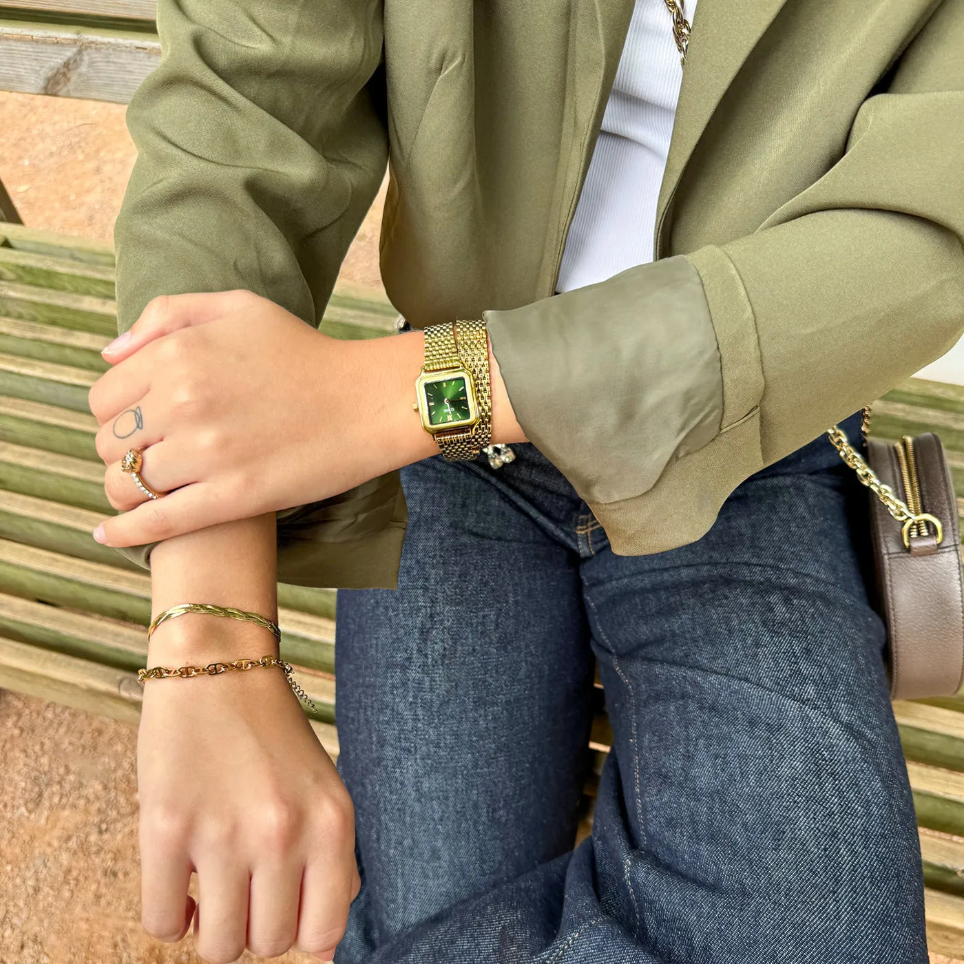 Gracieuse Petite Watch Double Steel, Forest Green, Gold Colour