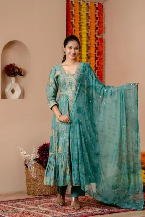 Green Anarkali Set with Matching Dupatta