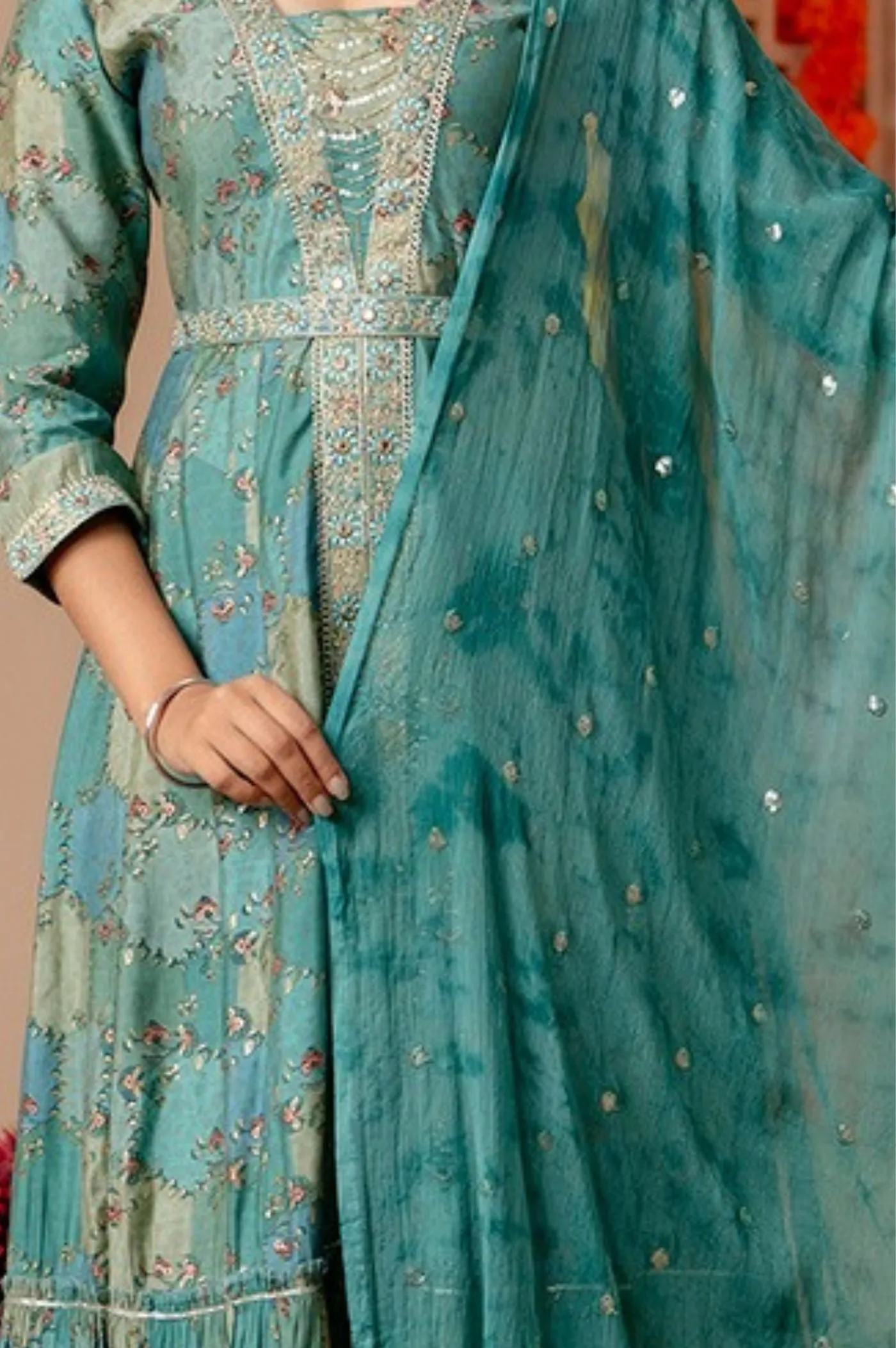 Green Anarkali Set with Matching Dupatta