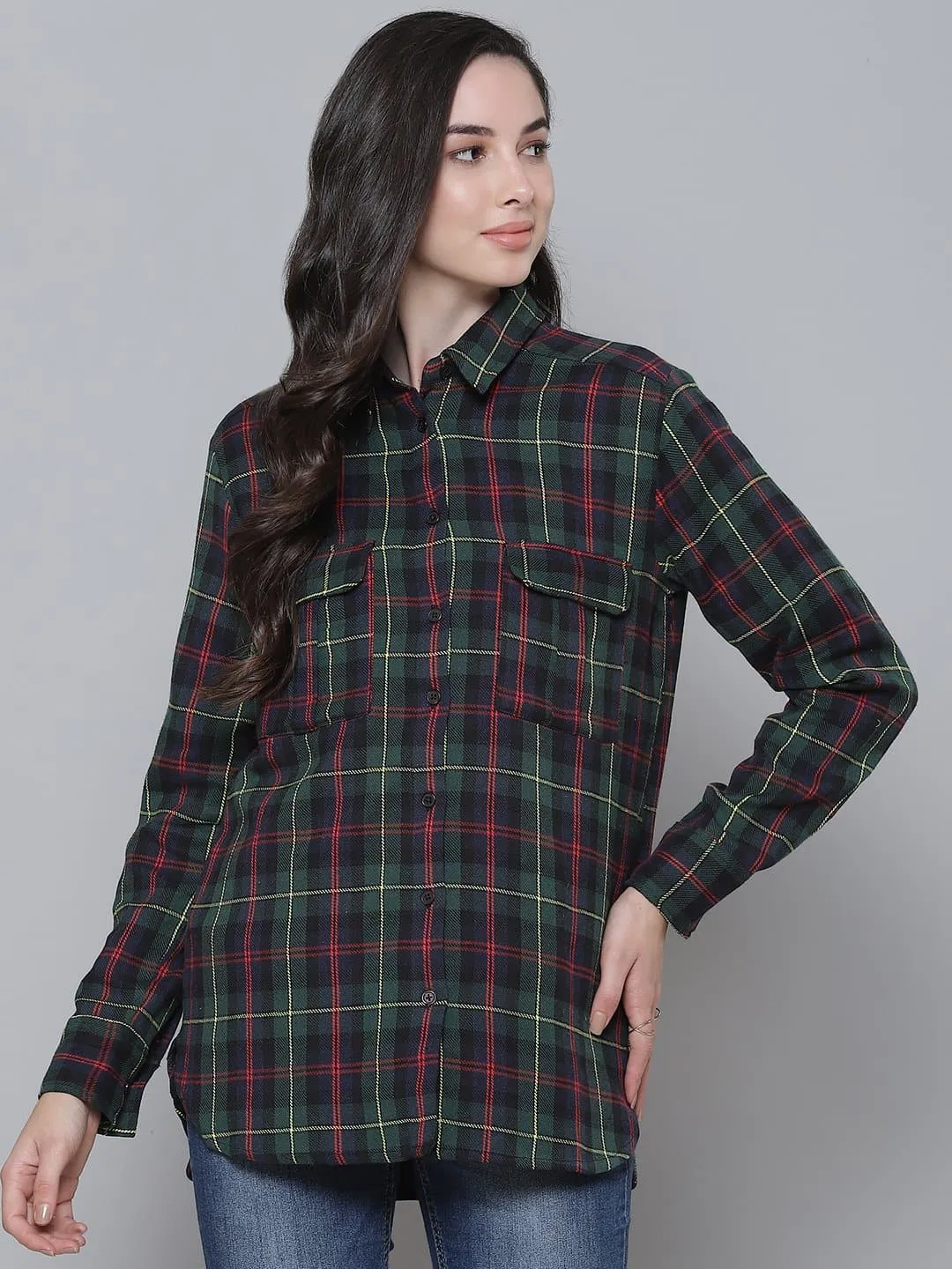 Green Plaid Check Boyfriend Shirt