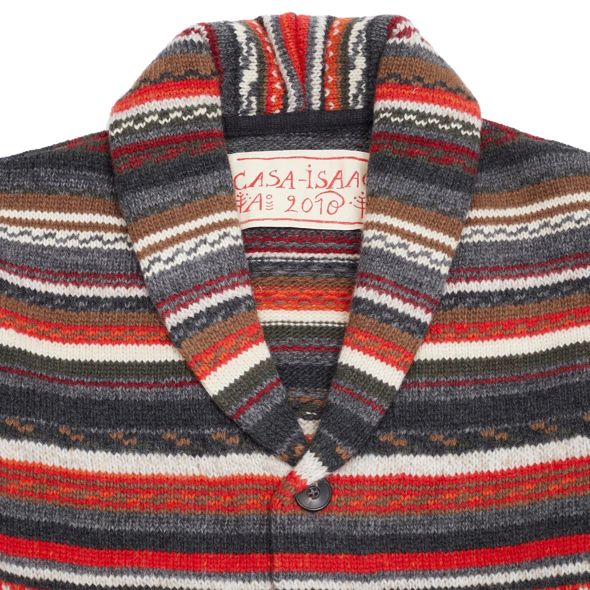 GRP Casa Isaac Folk Shawl Collar Cardigan in Multicolour Stripe