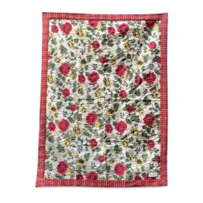 Gucci Beige Red Floral and Tartan Check Print Quilted Blanket