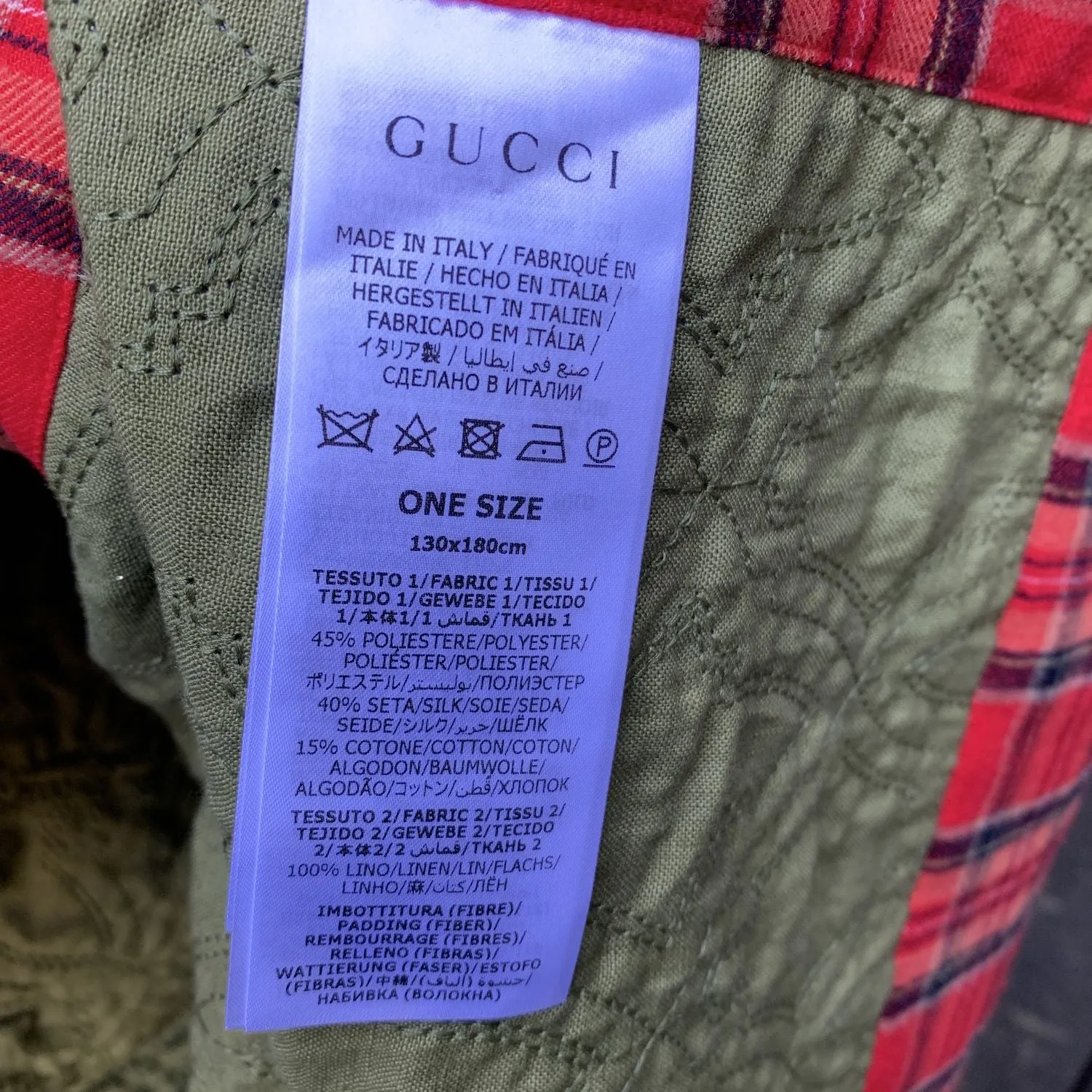 Gucci Beige Red Floral and Tartan Check Print Quilted Blanket