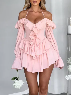 Halter Ruffle Long Sleeve Romper