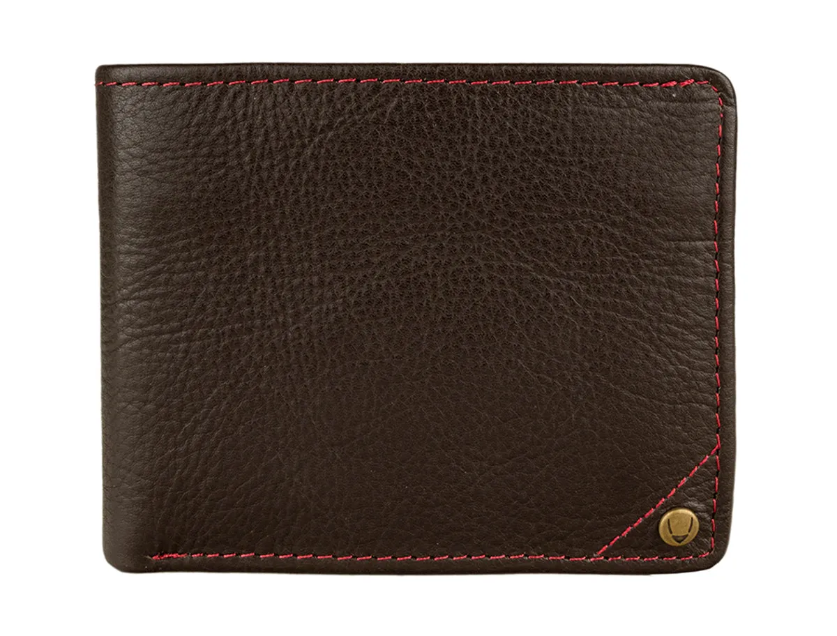 Hidesign Angle Stitch Leather Slim Bifold Wallet Brown