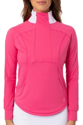 Hot Pink Contrast Quarter Zip Pullover