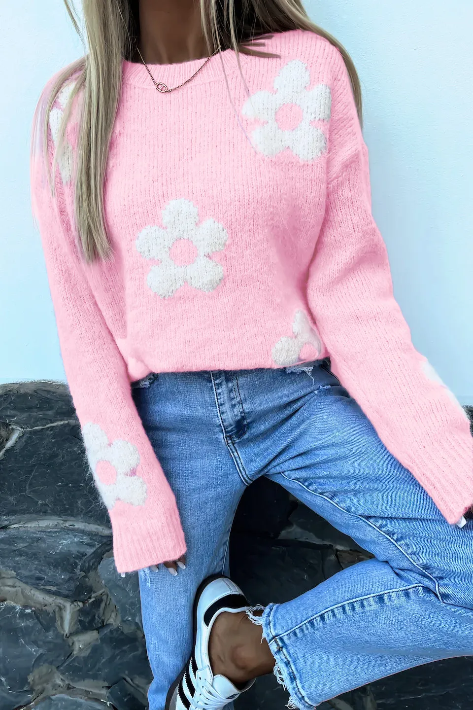 Jana Pink Knit Floral Jumper