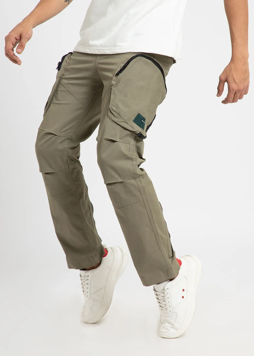 Khaki Green Zipper Cargo Pant