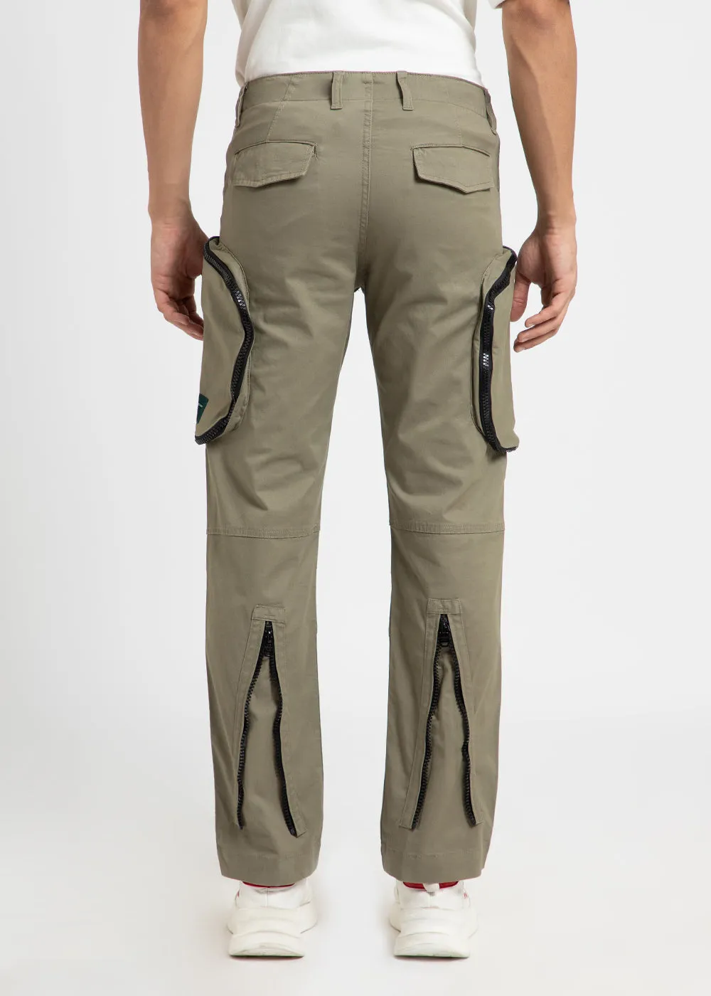 Khaki Green Zipper Cargo Pant