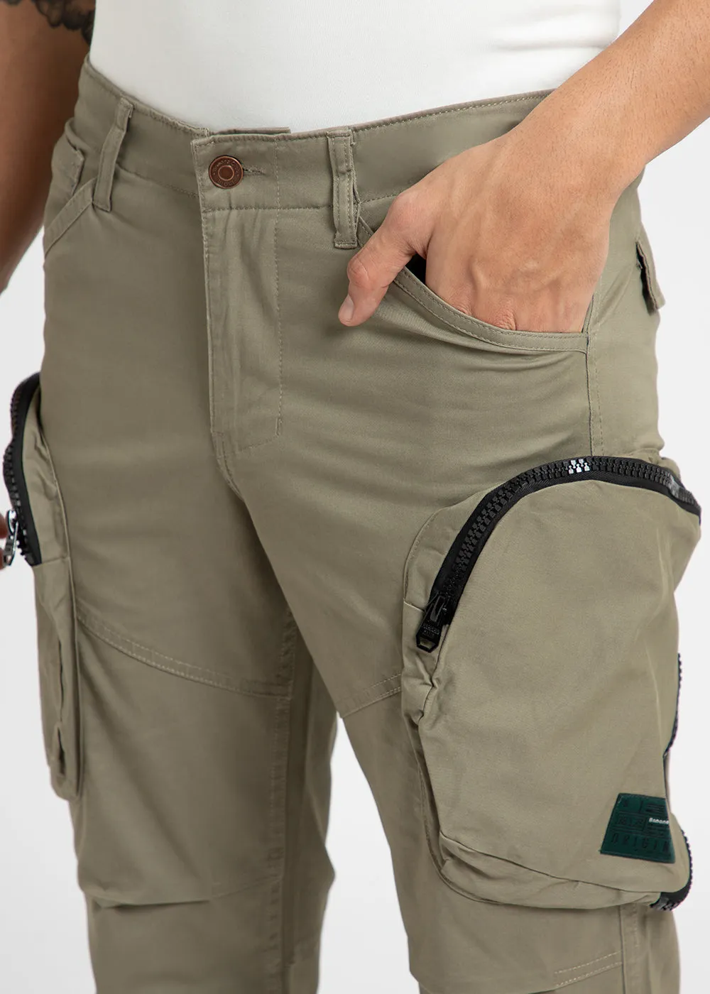 Khaki Green Zipper Cargo Pant