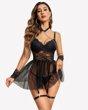 Lace Chain Babydoll Underwire Lingerie