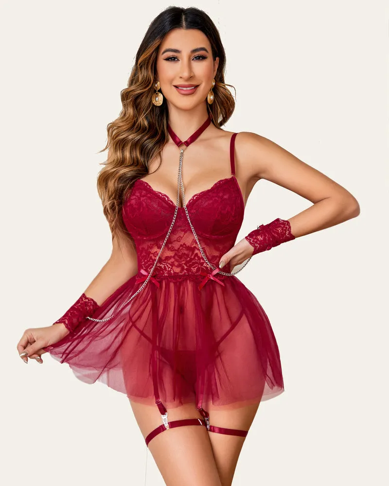 Lace Chain Babydoll Underwire Lingerie