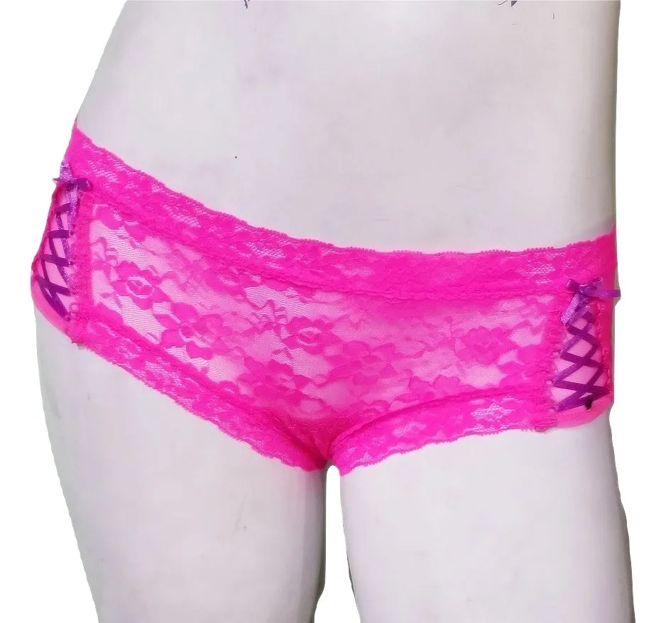 Lace Lace-up Panties - Hot Pink