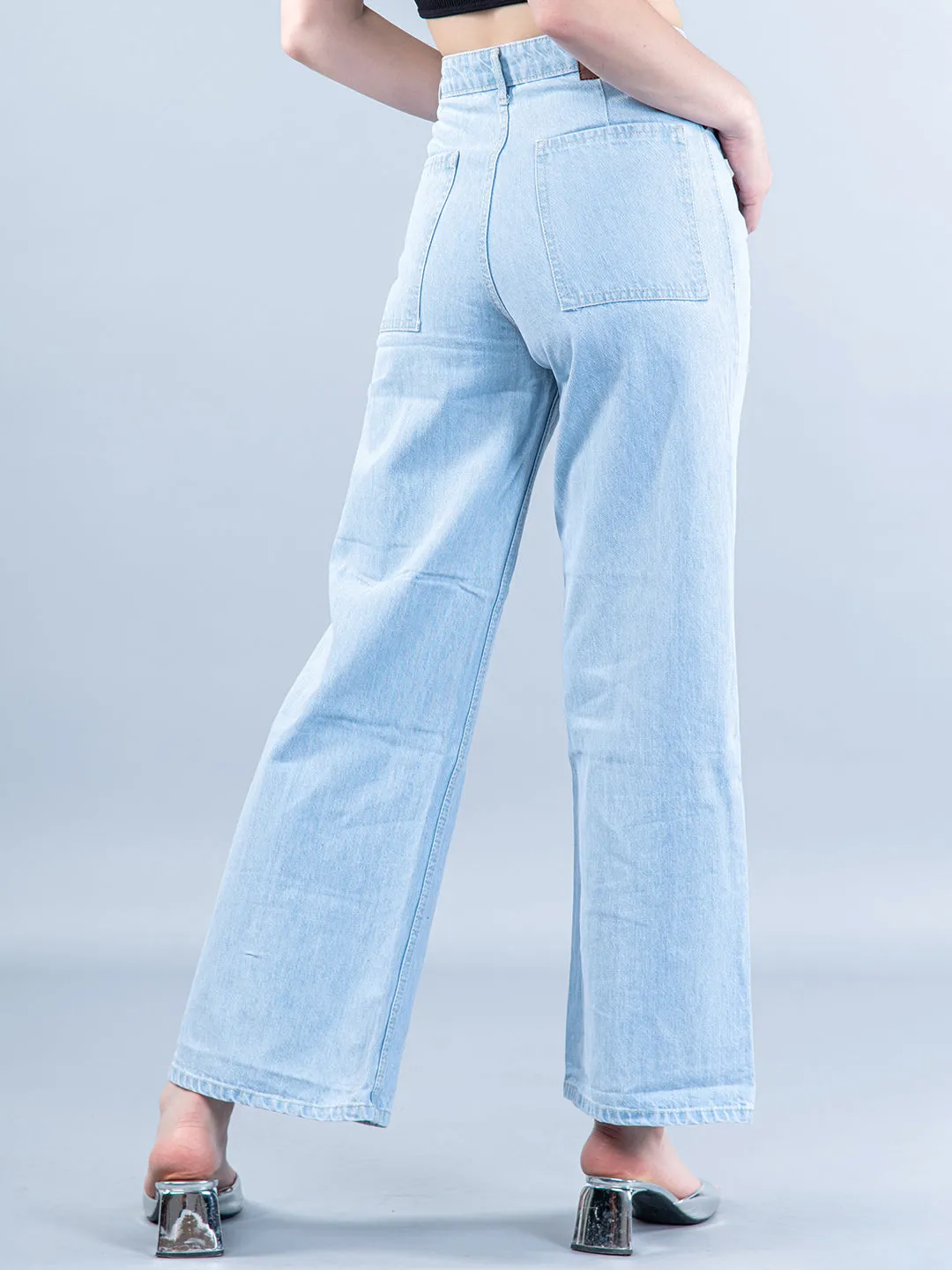 Light Blue Pleated Flared Jeans