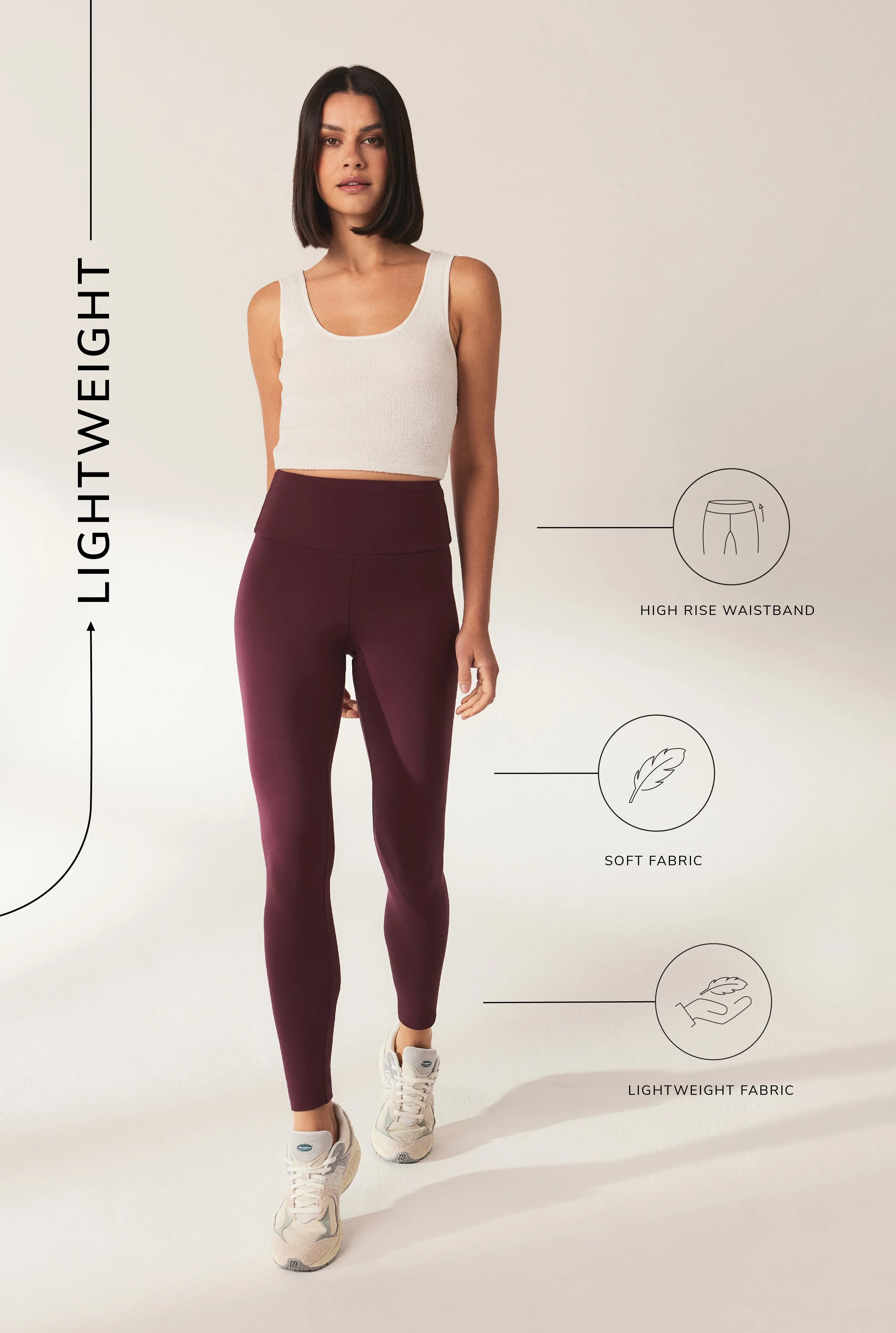 Lightweight Everyday High Waisted Leggings - Burgundy