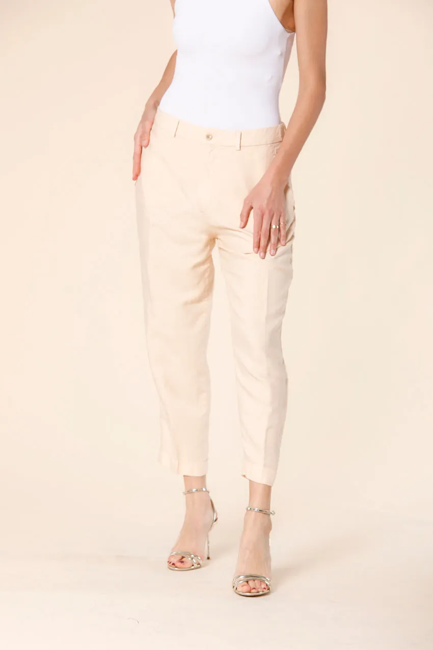 Linda Summer women's chino jogger pants in tencel and linen mat fabric relaxed