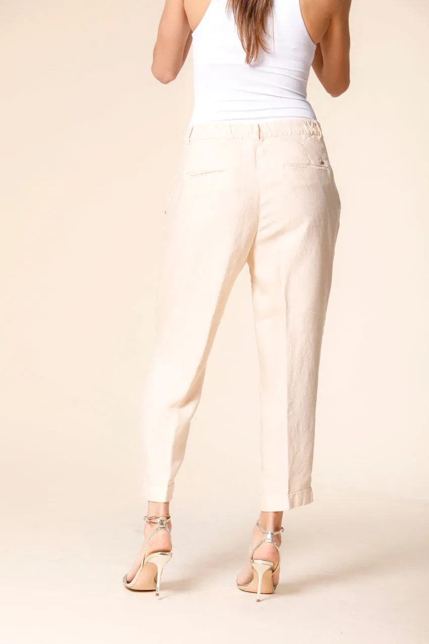 Linda Summer women's chino jogger pants in tencel and linen mat fabric relaxed