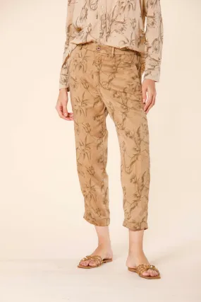 Linda Summer women's chino jogger pants in tencel with leaves print relaxed