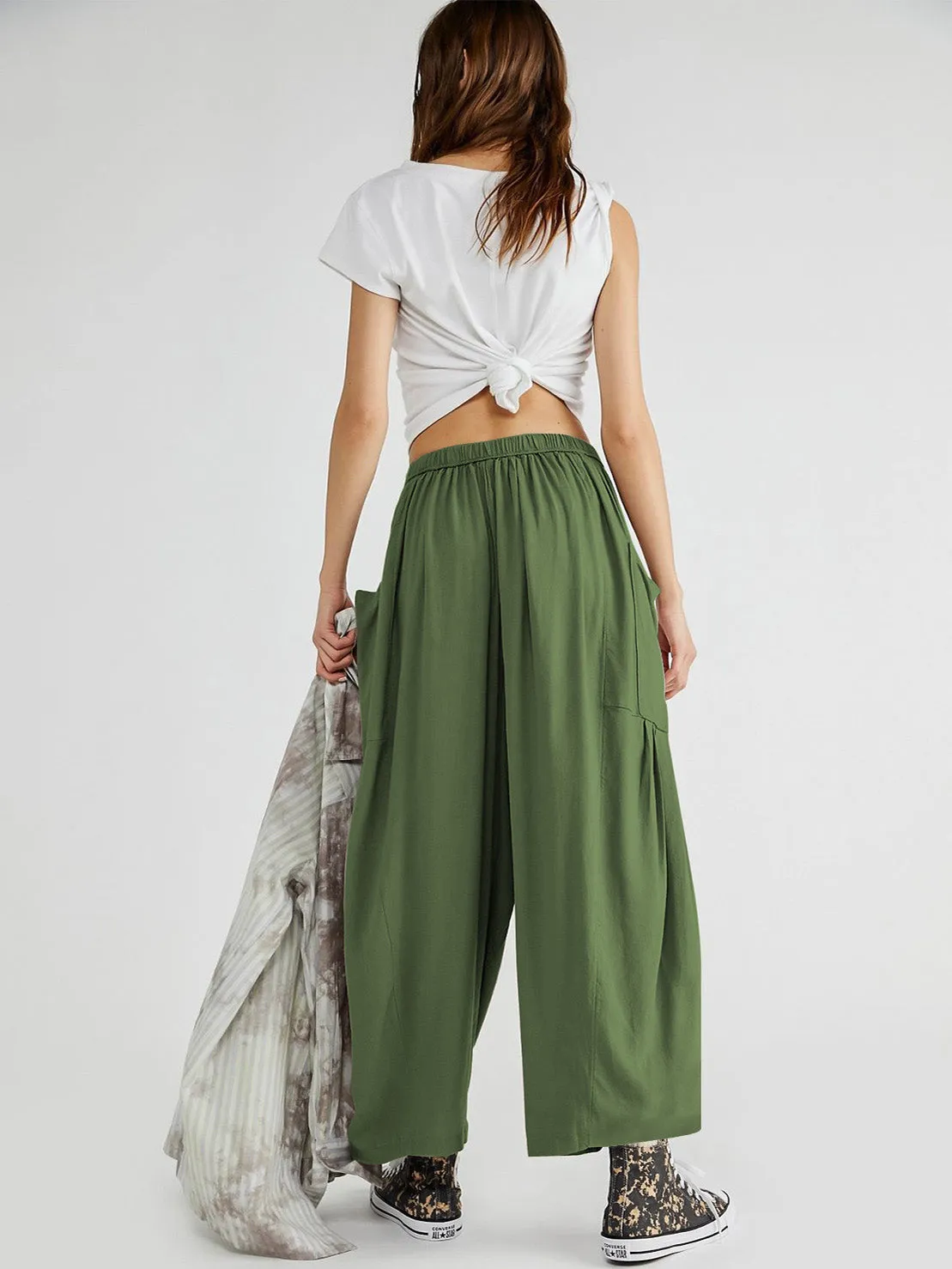 Loose Pockets Pleated Long Pants