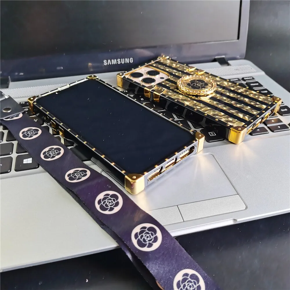 Luxury Brand Glitter Gold Rose Flower Case For IPhone 13 PRO MAX 11 12 14 PRO MAX 6 7 8 14 Plus XR X XS Bling Square Phone Cover