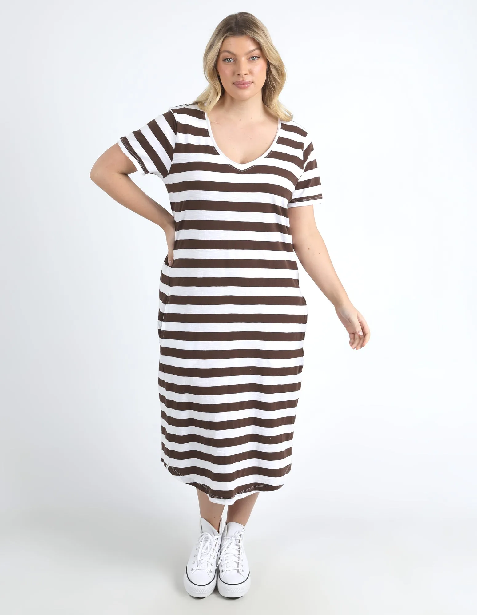 Maeve Midi Dress Stripe Chocolate