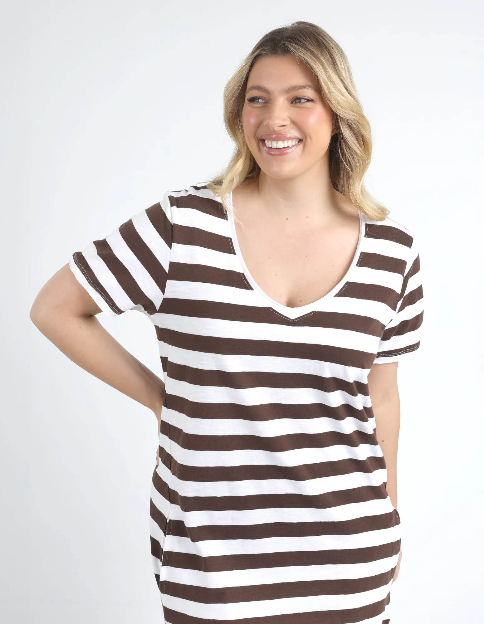 Maeve Midi Dress Stripe Chocolate