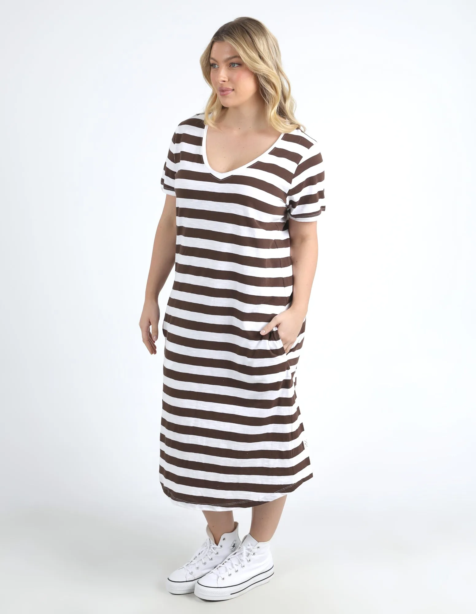 Maeve Midi Dress Stripe Chocolate