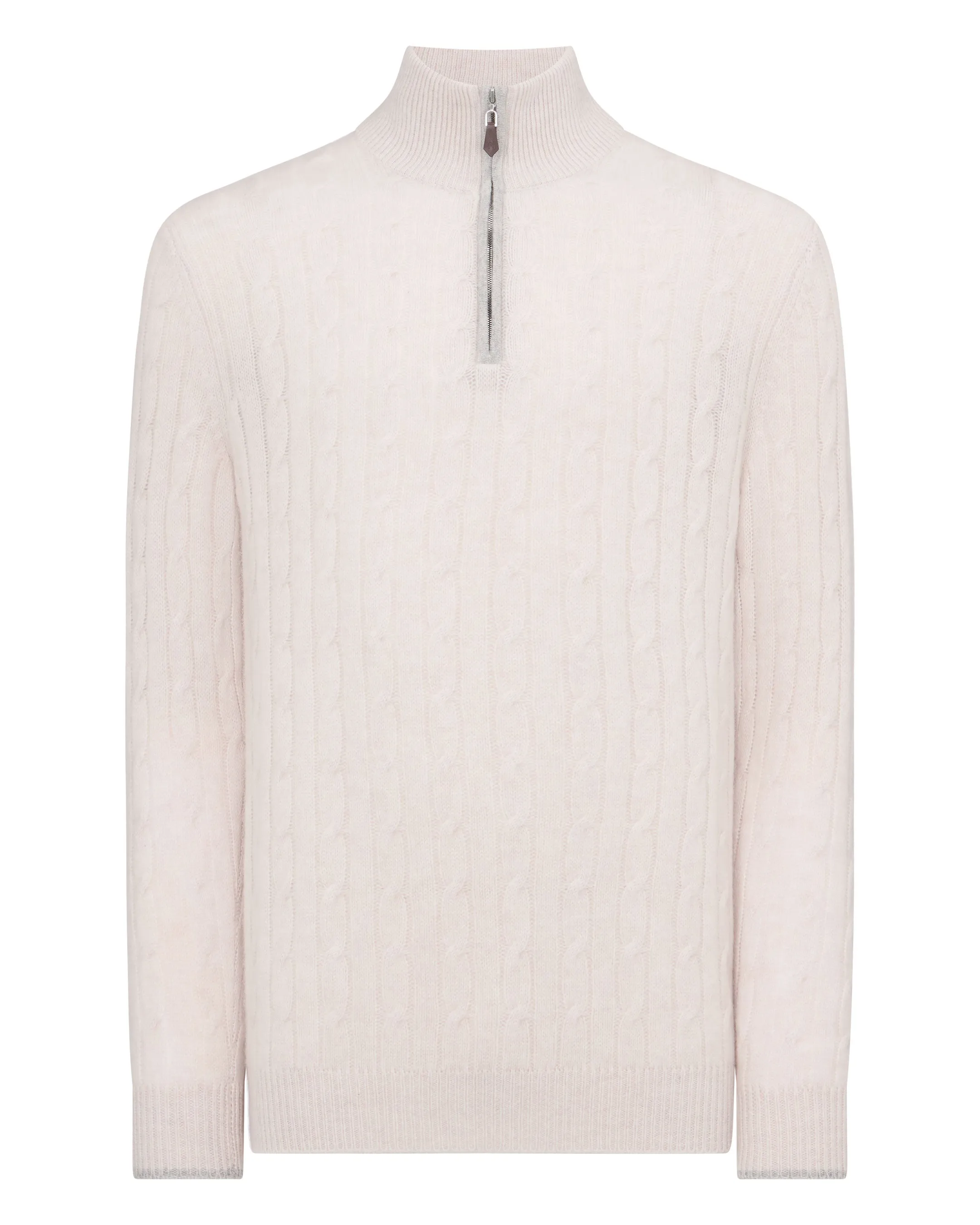 Men's Albemarle Cable Half Zip Cashmere Jumper Frost White