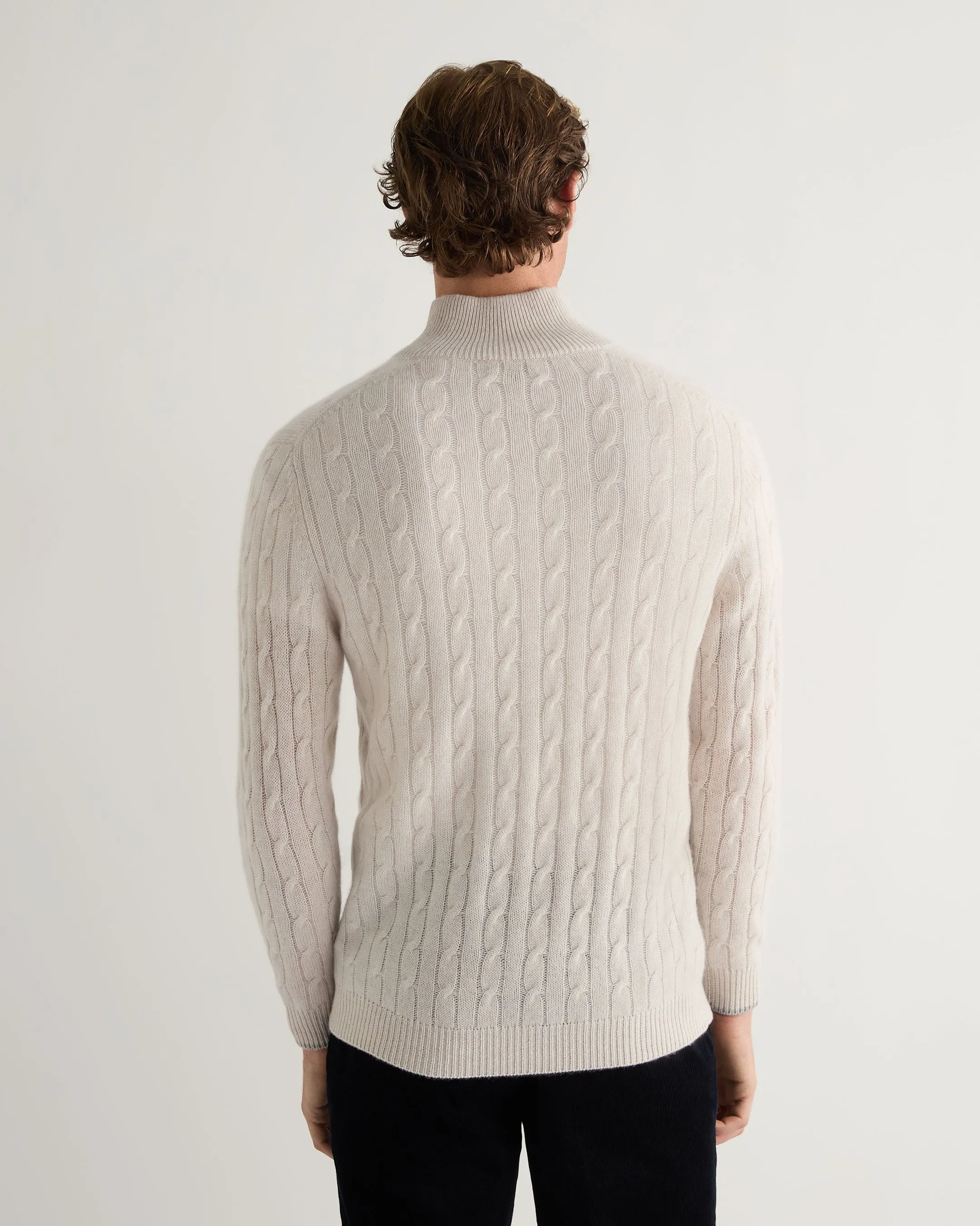 Men's Albemarle Cable Half Zip Cashmere Jumper Frost White