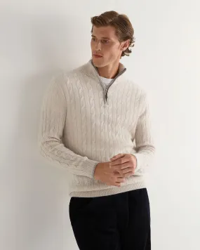 Men's Albemarle Cable Half Zip Cashmere Jumper Frost White