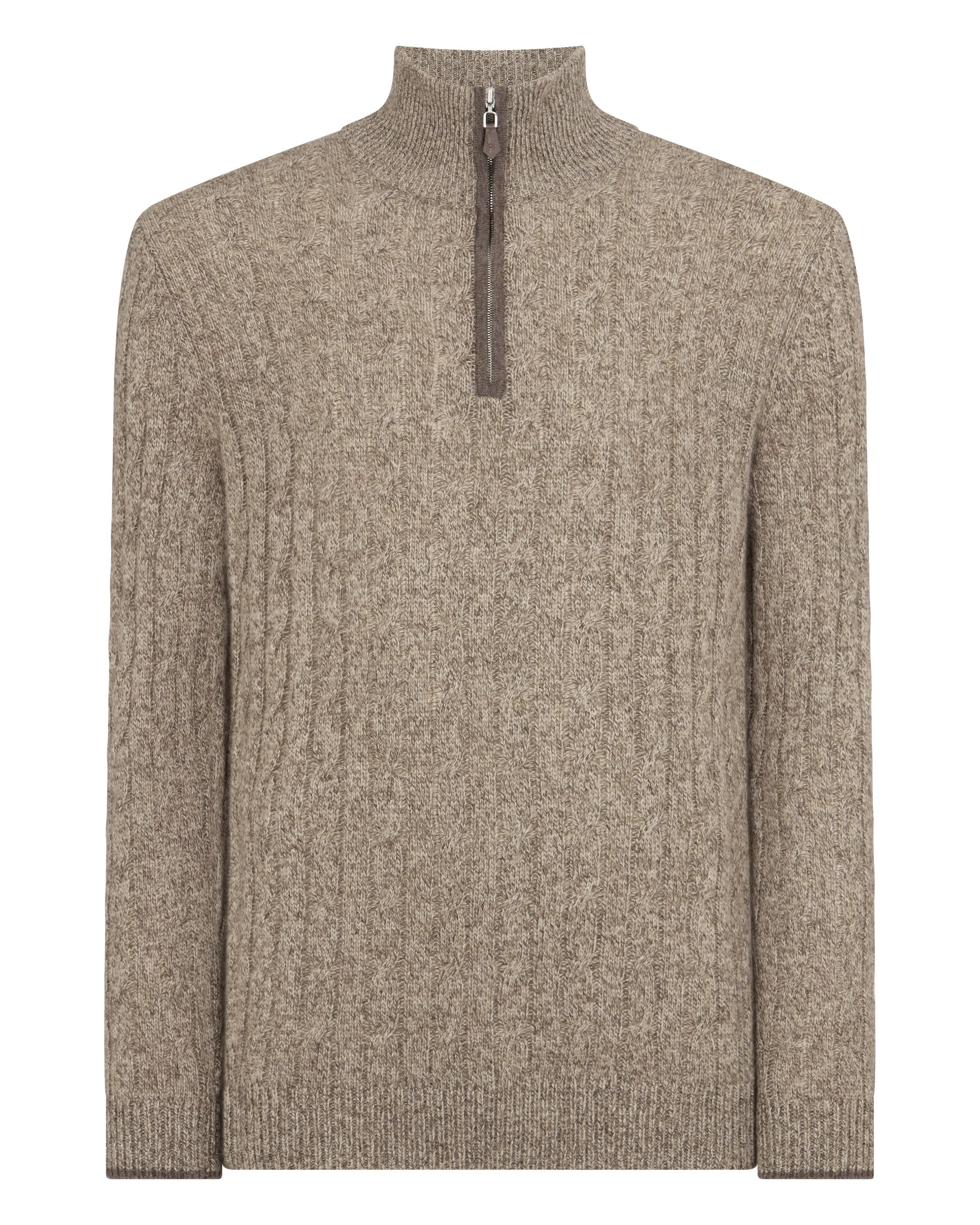 Men's Albemarle Cable Half Zip Cashmere Sweater Heather Hazel Brown