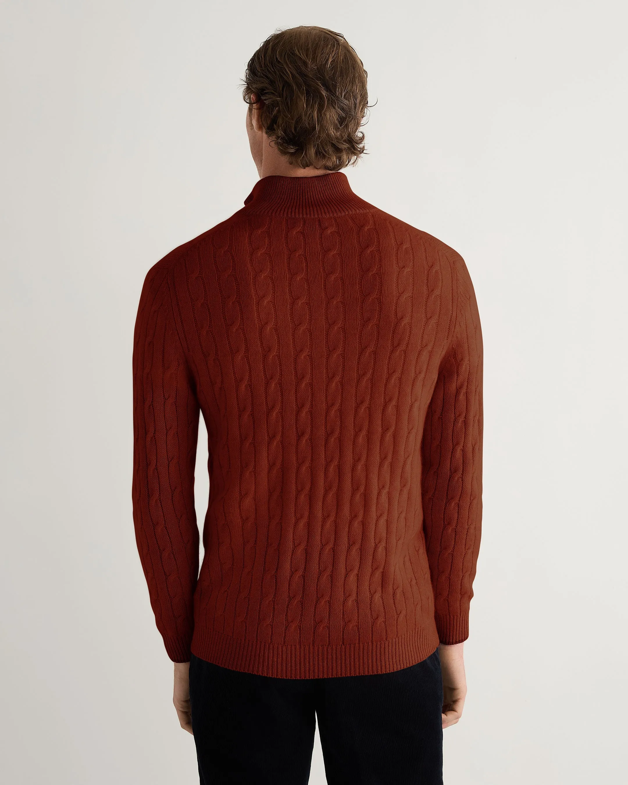 Men's Albemarle Cable Half Zip Cashmere Sweater Spice Orange