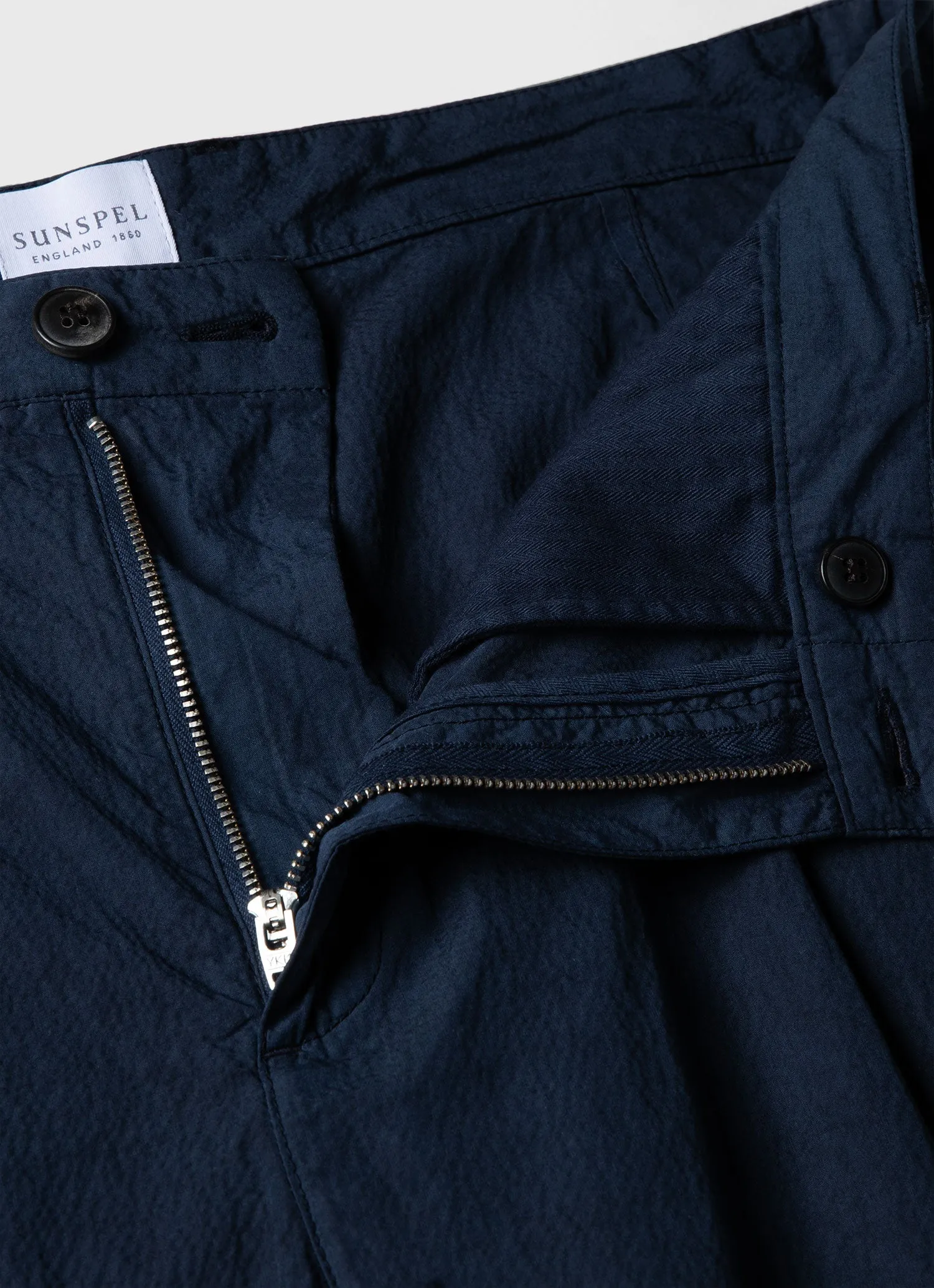 Men's Pleated Seersucker Short in Navy