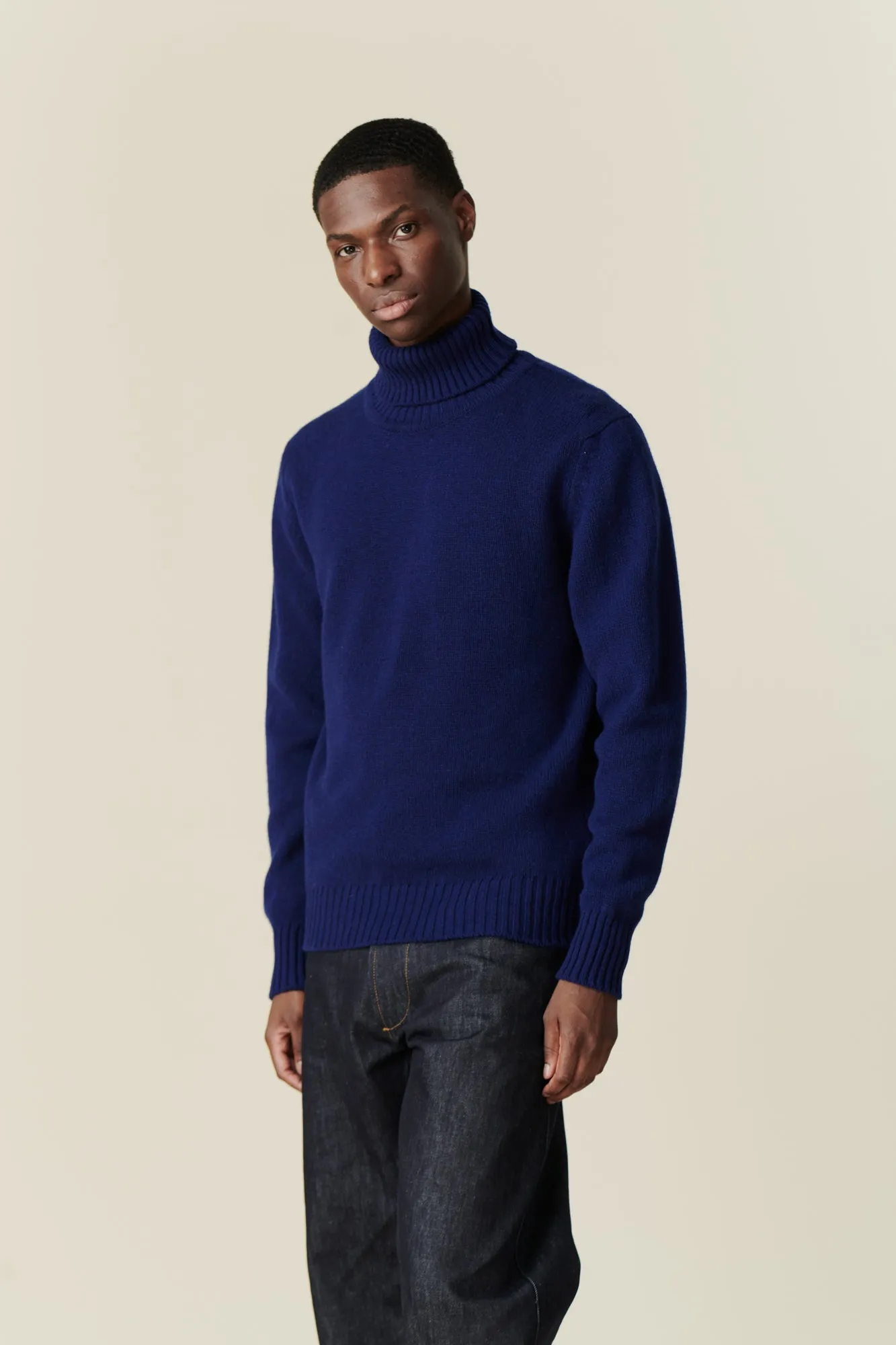 Men's Roll Neck Jumper - Dark Cobalt