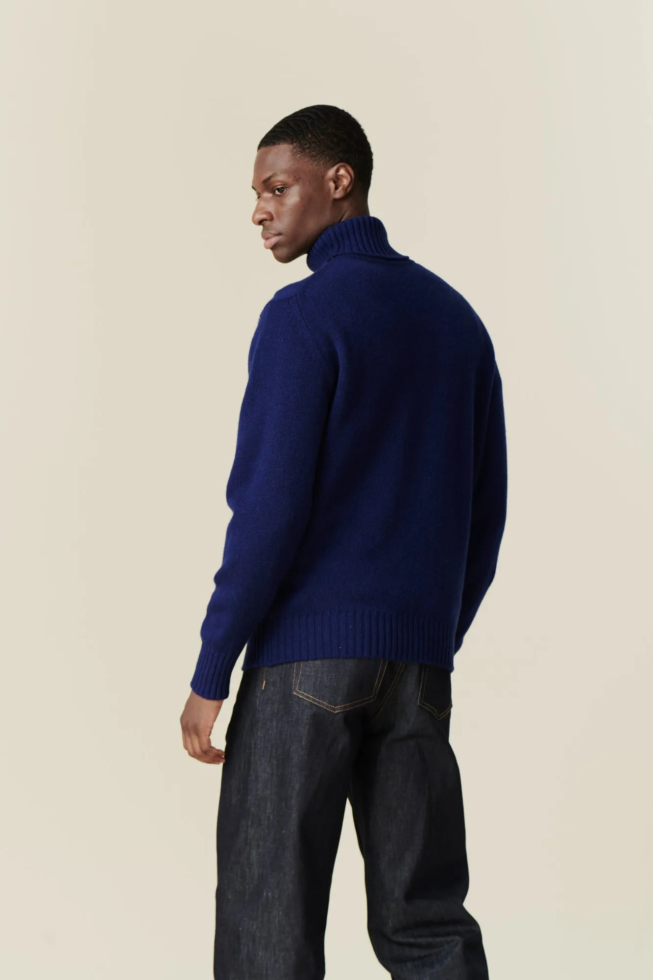 Men's Roll Neck Jumper - Dark Cobalt