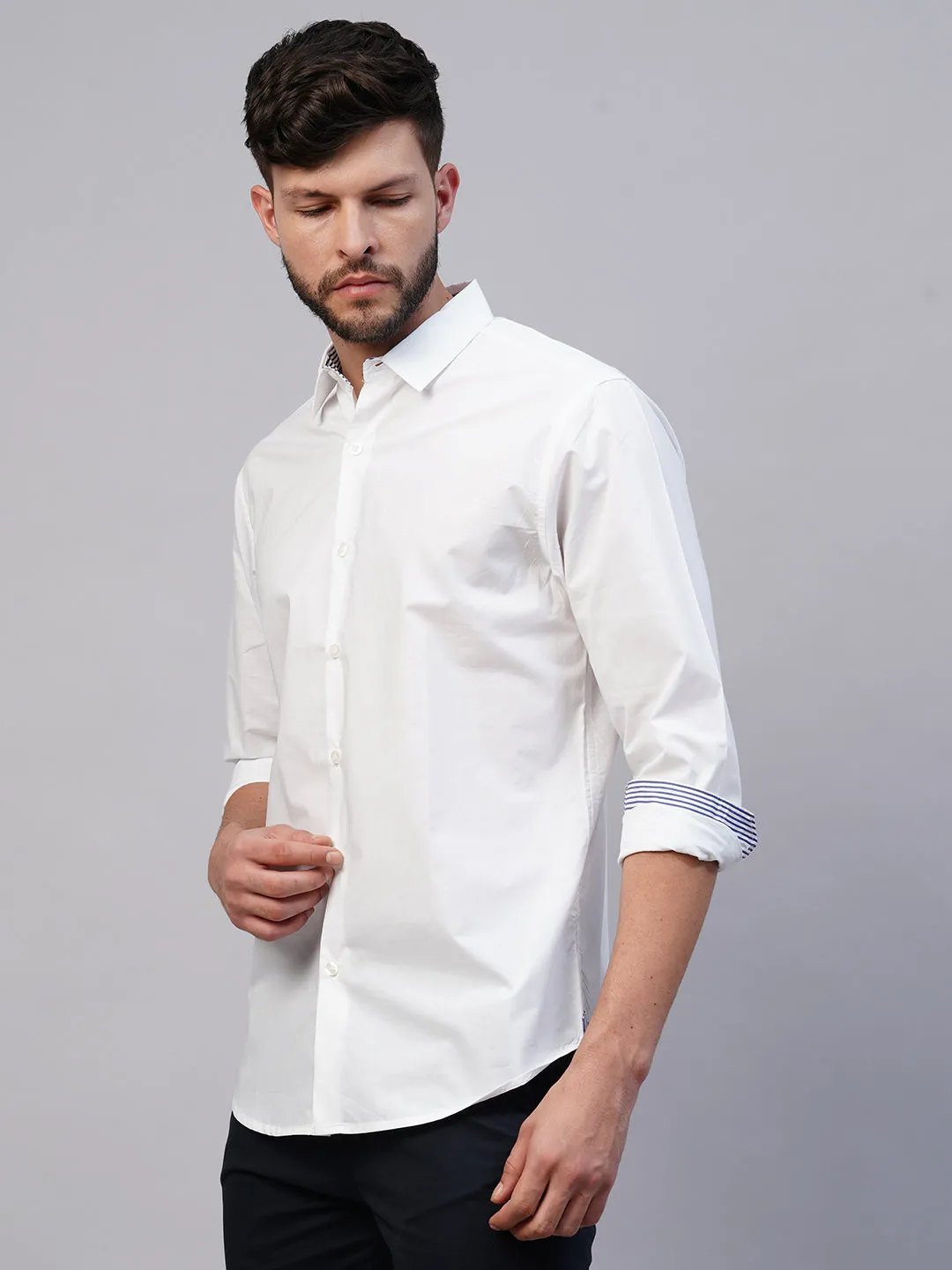 Men's White Cotton Slim Fit shirt