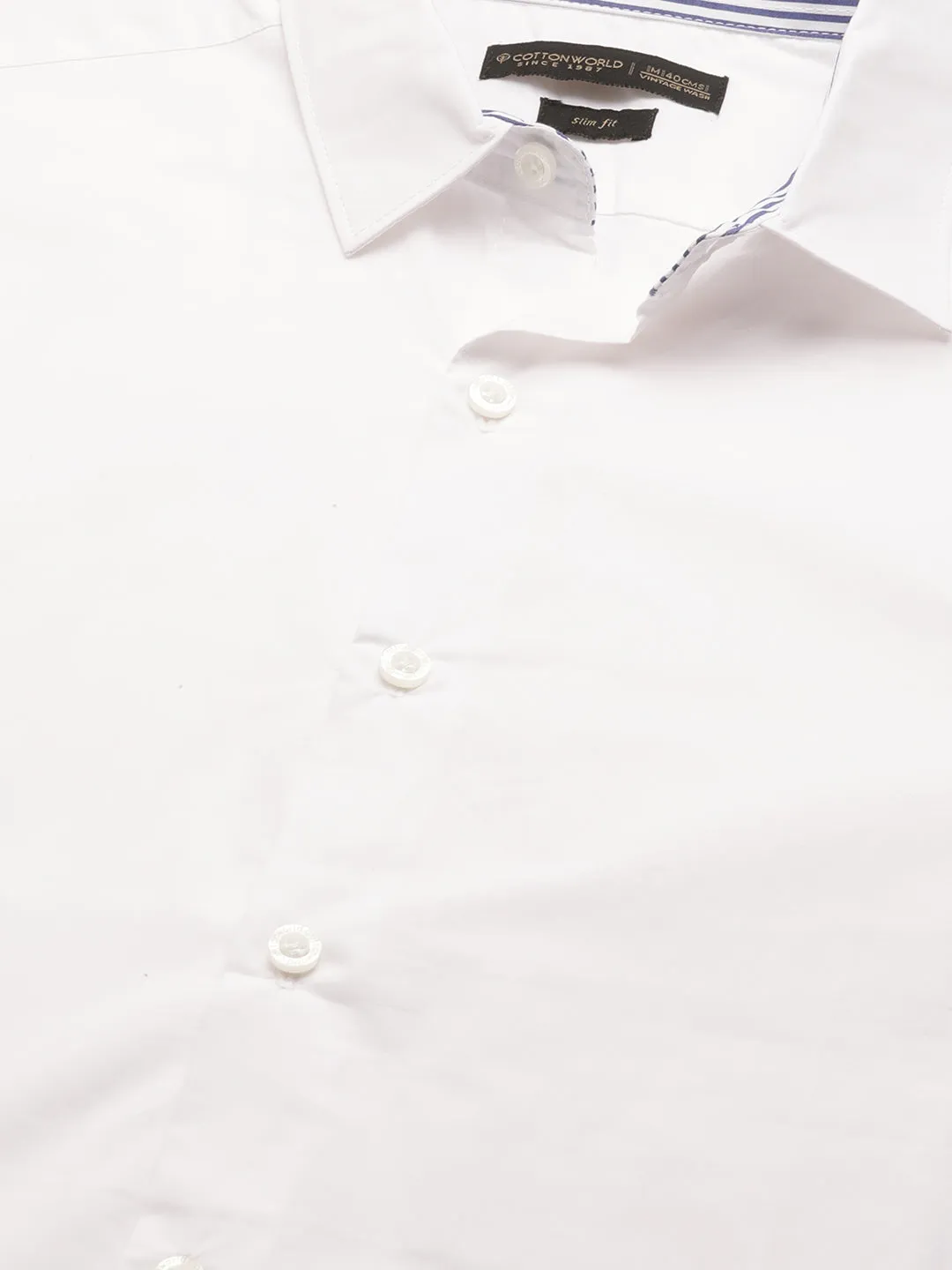 Men's White Cotton Slim Fit shirt