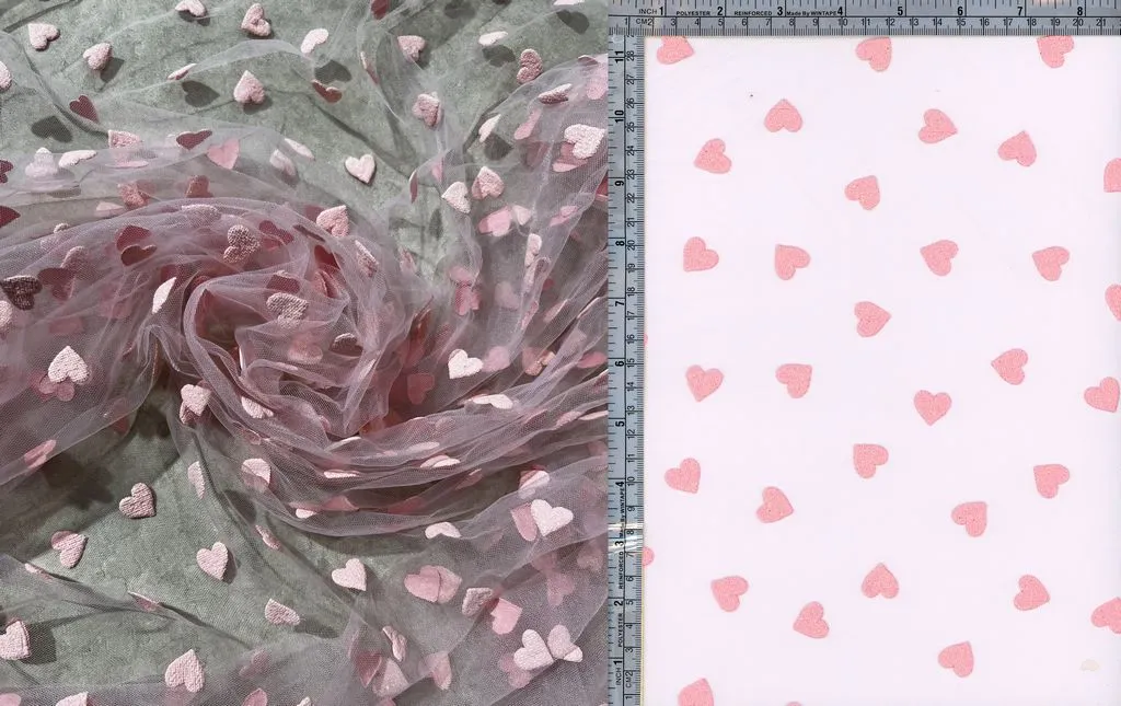 MESH ORGANZA TULLE WITH 3D FOAM GLITTER HEARTS [FWD-MESH220]