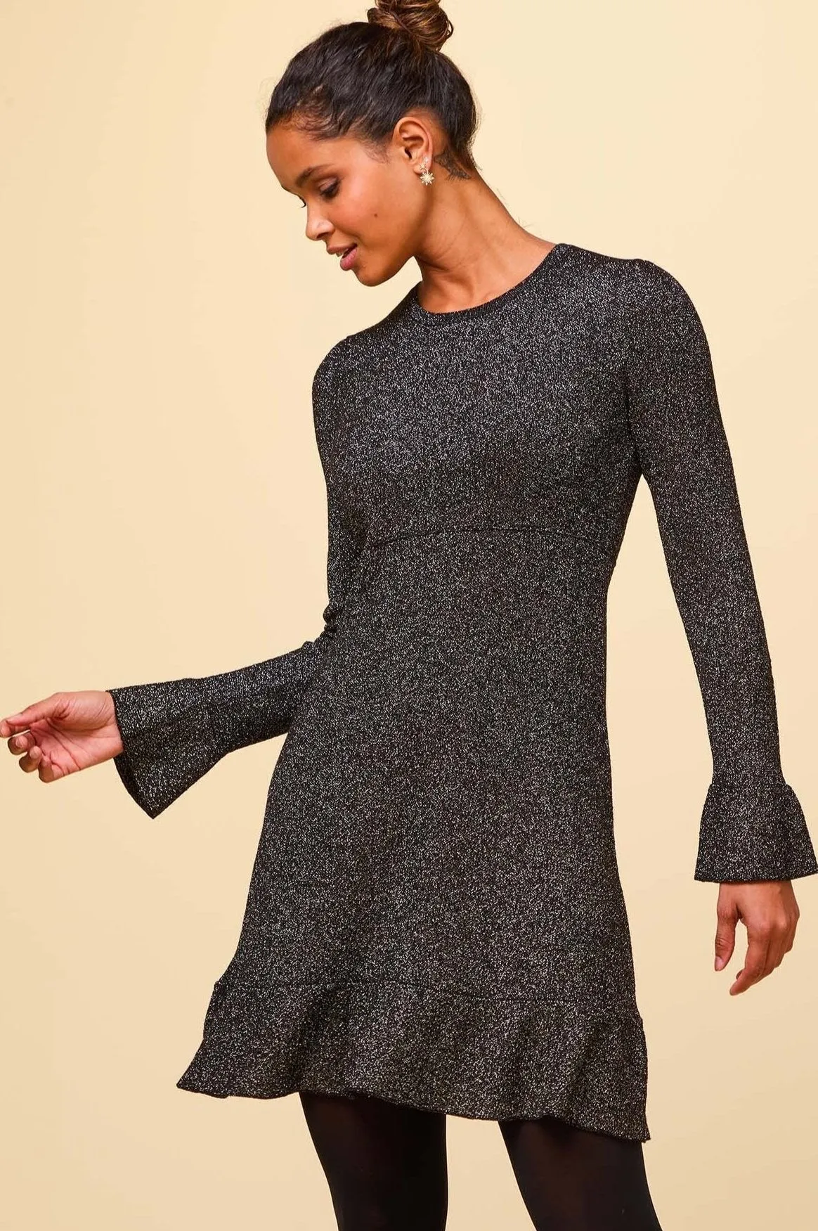 Metallic Knit Short Dress | Black/Gold