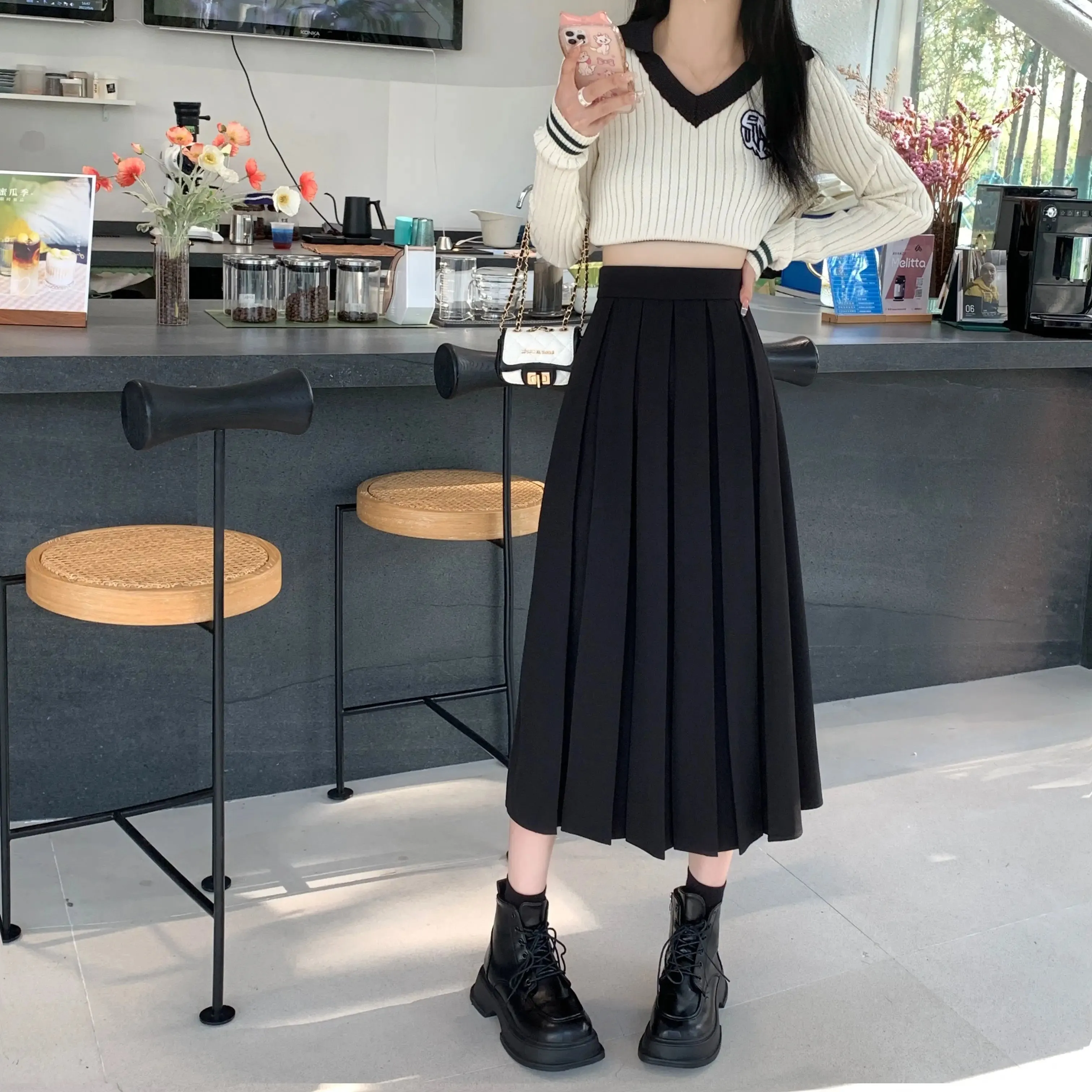 Modest Skirts for Women  Korean Style Long Black Skirt Women's Pleated Skirt Long Skirts for Women Fashion 2023 Dazy  A-LINE