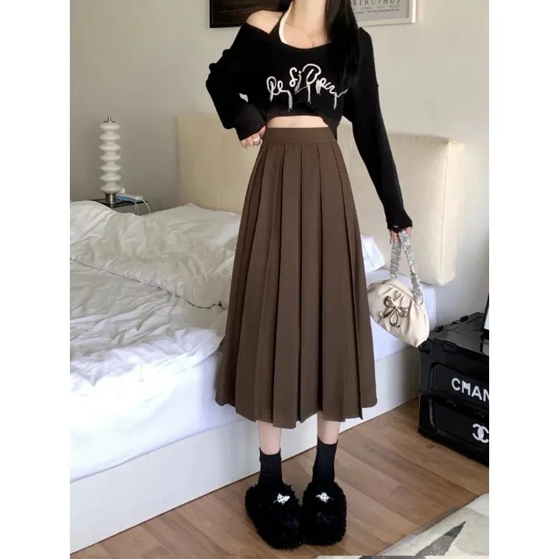 Modest Skirts for Women  Korean Style Long Black Skirt Women's Pleated Skirt Long Skirts for Women Fashion 2023 Dazy  A-LINE