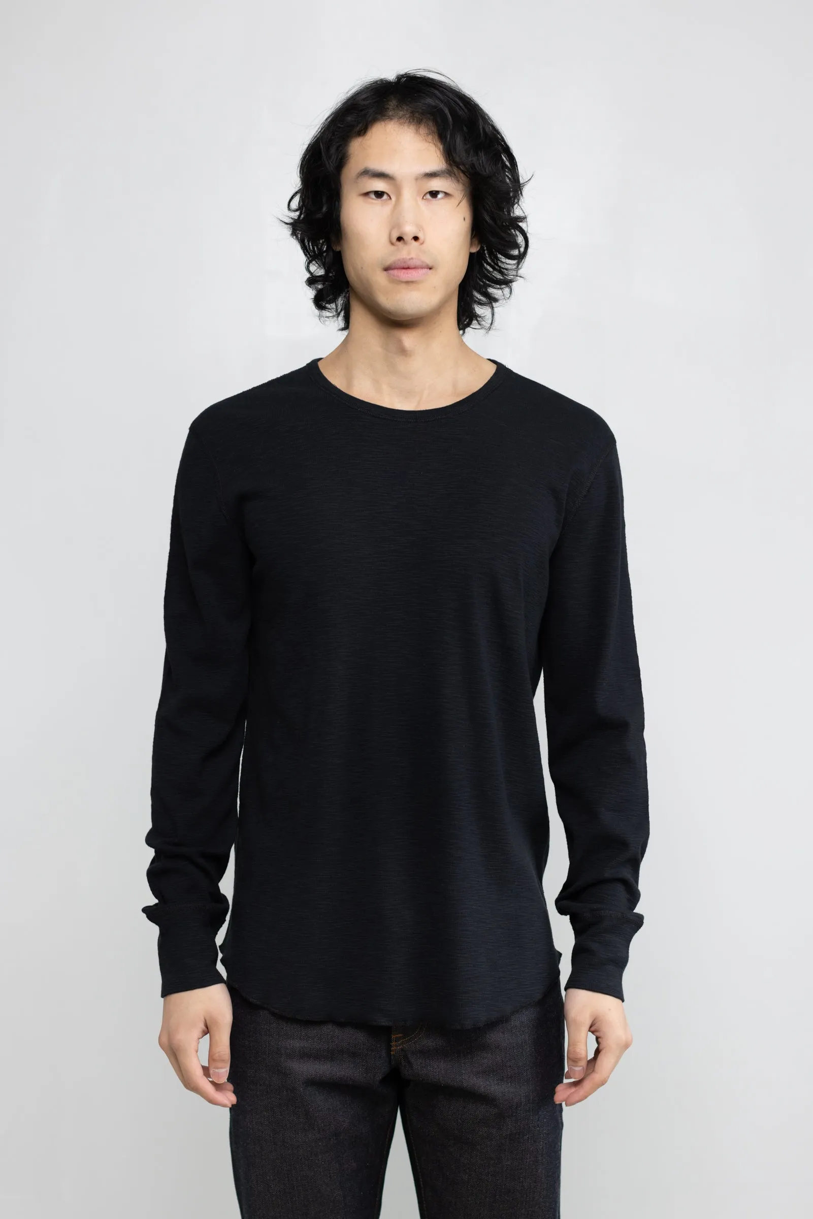 NS2164-6 Slub 1x1 Long Sleeve Crew in Black