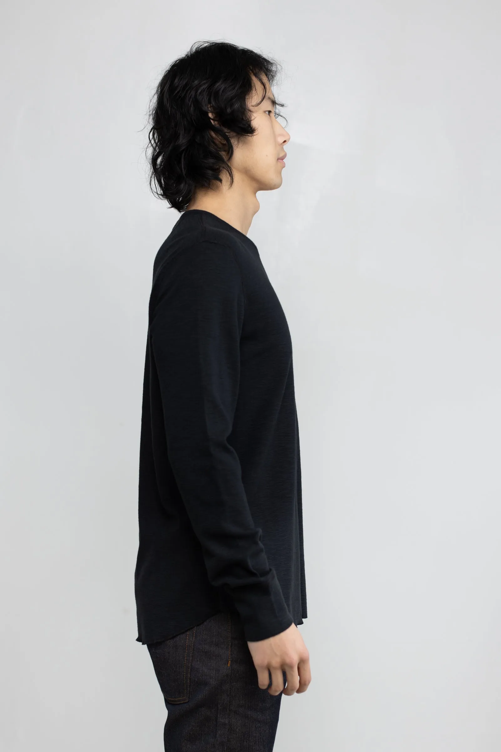 NS2164-6 Slub 1x1 Long Sleeve Crew in Black