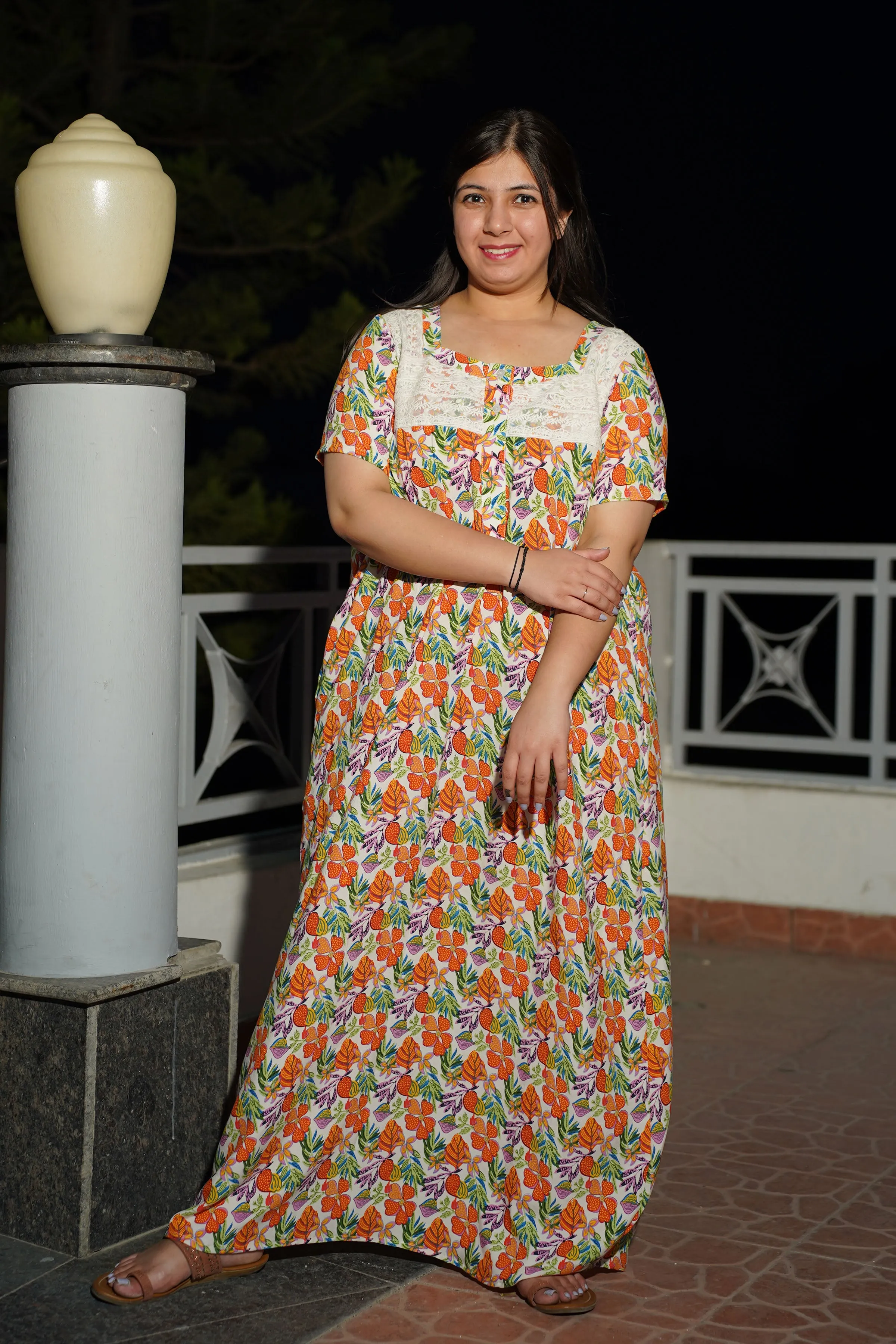 Orange Lace Accent Night Gown