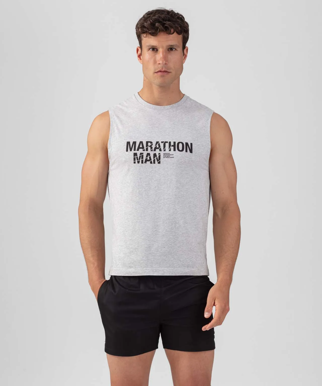 Organic Cotton Sleeveless T-Shirt "MARATHON MAN": Heather Grey