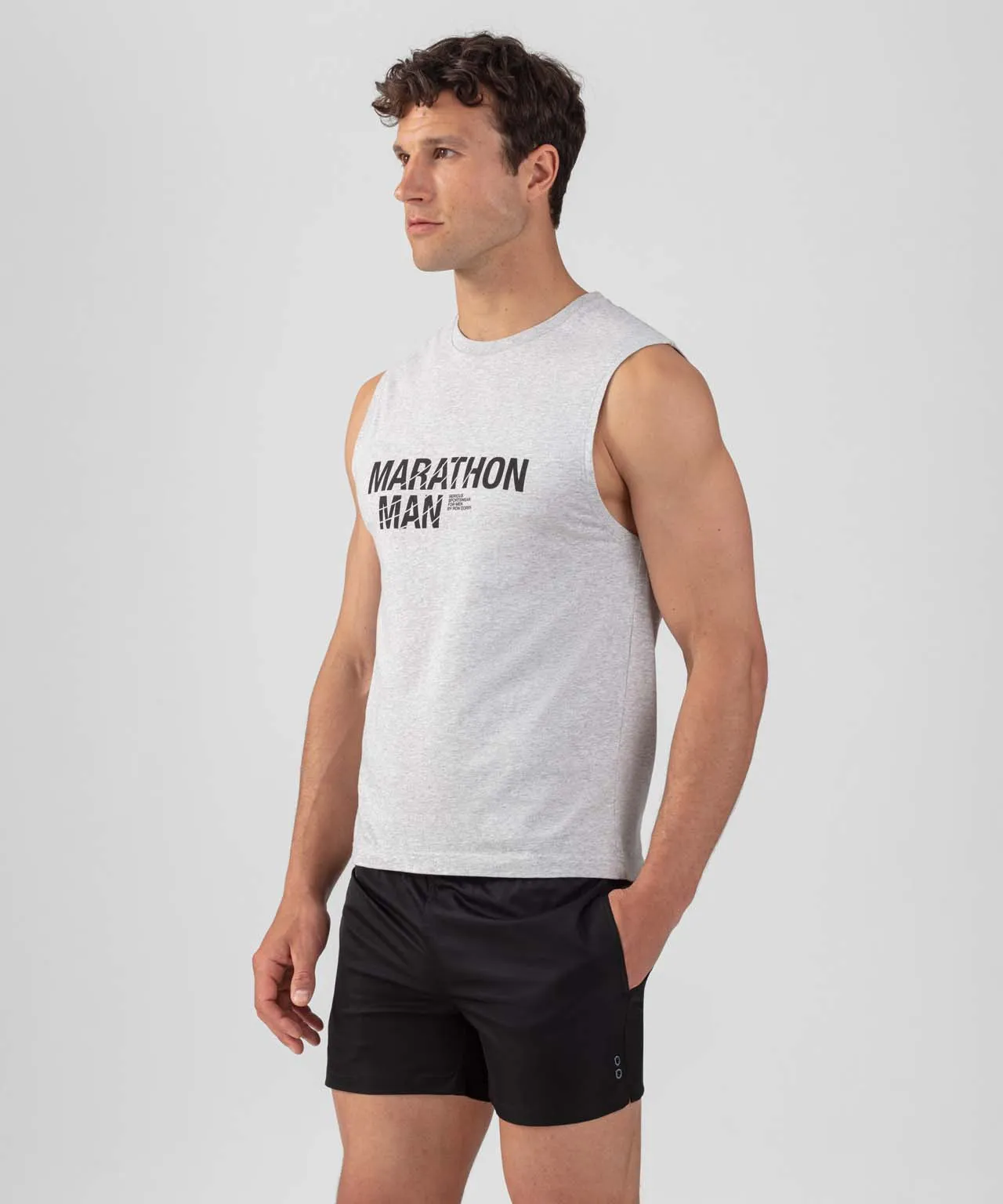 Organic Cotton Sleeveless T-Shirt "MARATHON MAN": Heather Grey